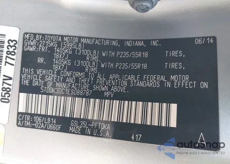 2014 Toyota Sienna Xle 7 Passenger из США, поврежденный, VIN 5TDDK3DC1ES088787